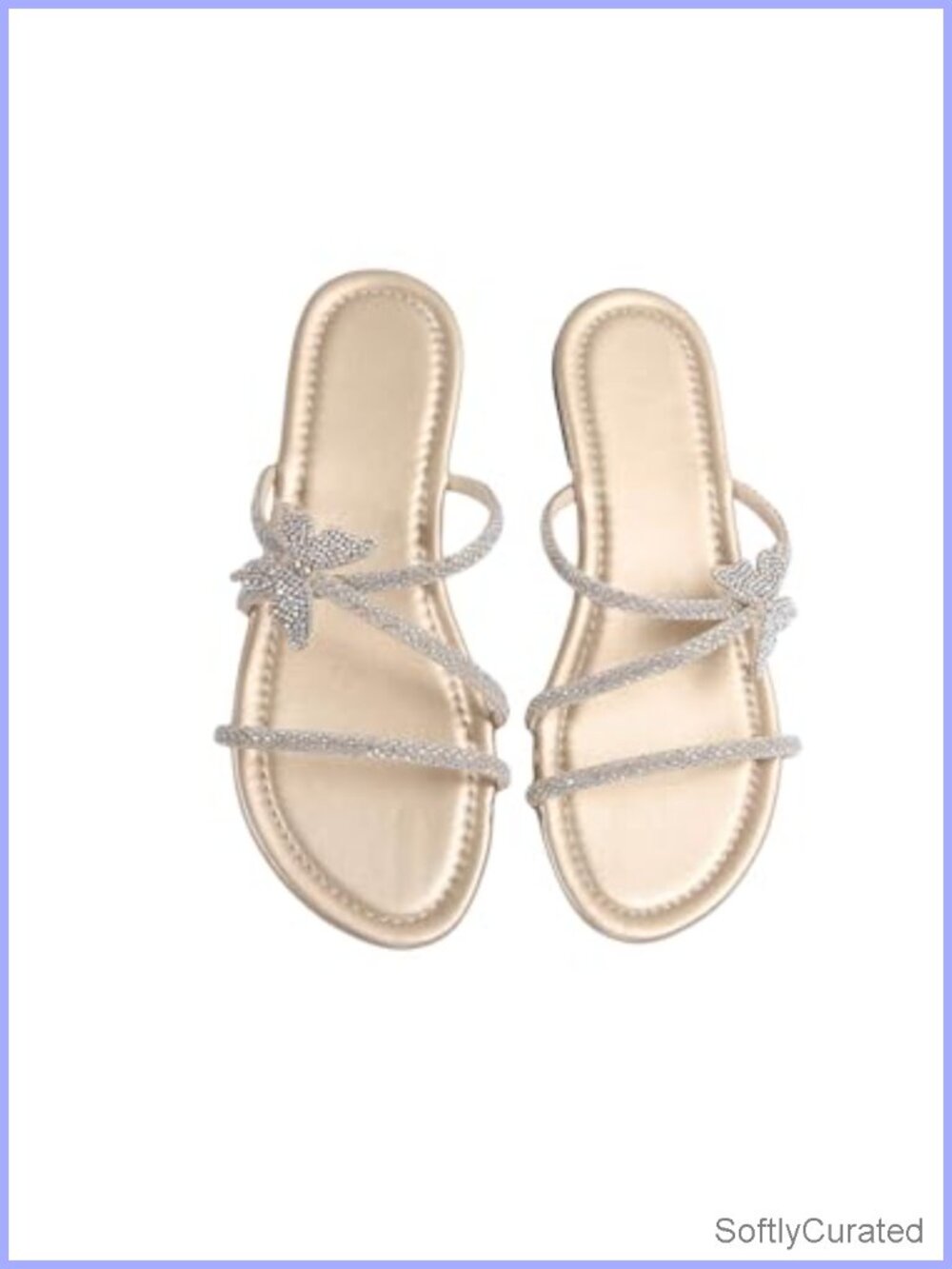 Women's Butterfly Rhinestone Strappy Slide Sandals Open Toe Flat PVC